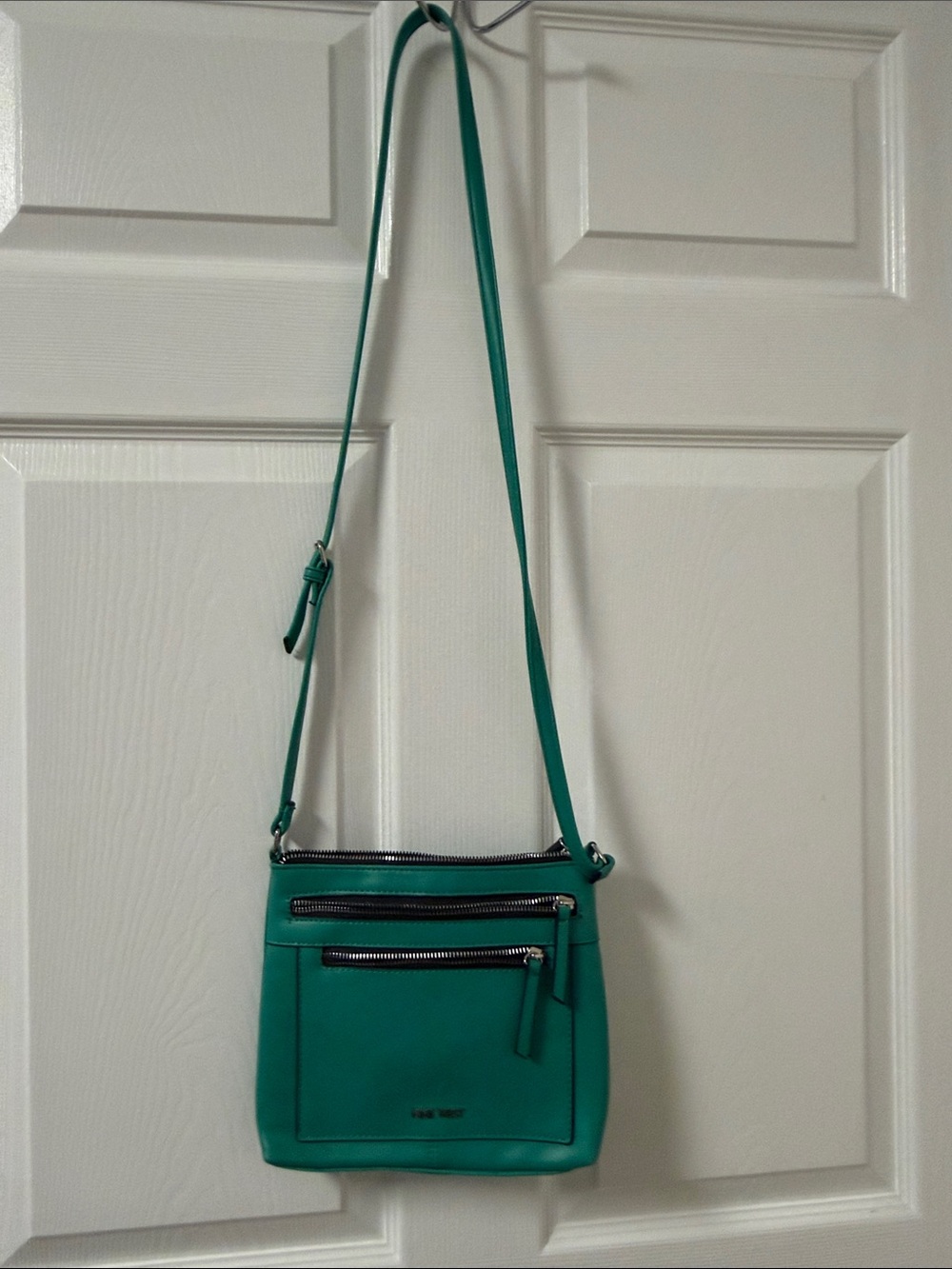 Nine West Teal Green Crossbody Bag with Silver Zippers